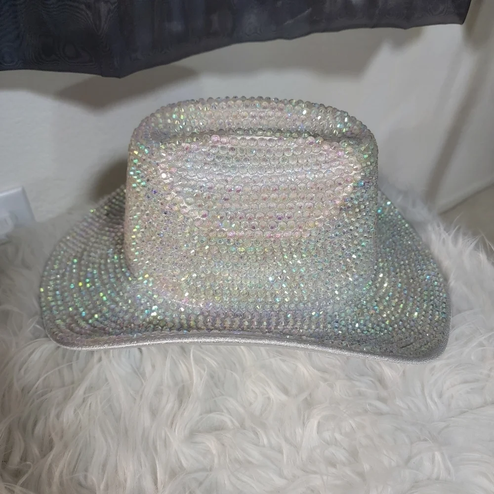 🤍 NEW Irridescent Crystal Embellished Cowboy Hat